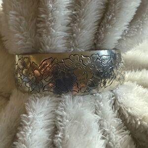 Kirk Stieff Embossed Pewter Cuff Violet Bracelet Signed